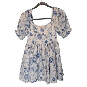 Audrey Parks x Francesca's Sz XL Blue Toile Fit and Flare Mini Dress Milkmaid